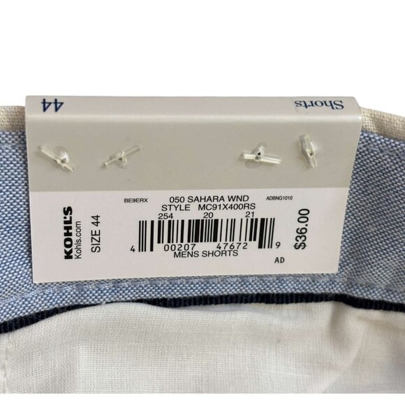 Mens Linen Blend Flat-Front Shorts Light Khaki Zip Fly Button Closure Size 44 - Picture 6 of 6